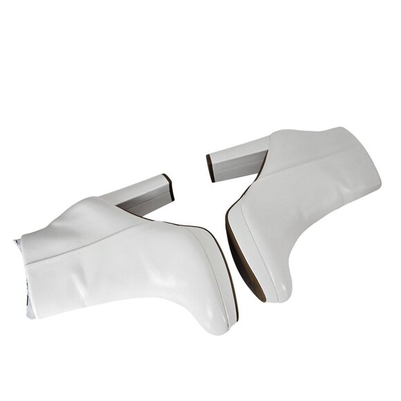 Dream Pairs Womens Size 11 White Faux Leather Chunky 4" Heel Ankle Boot Side Zip - Picture 15 of 16